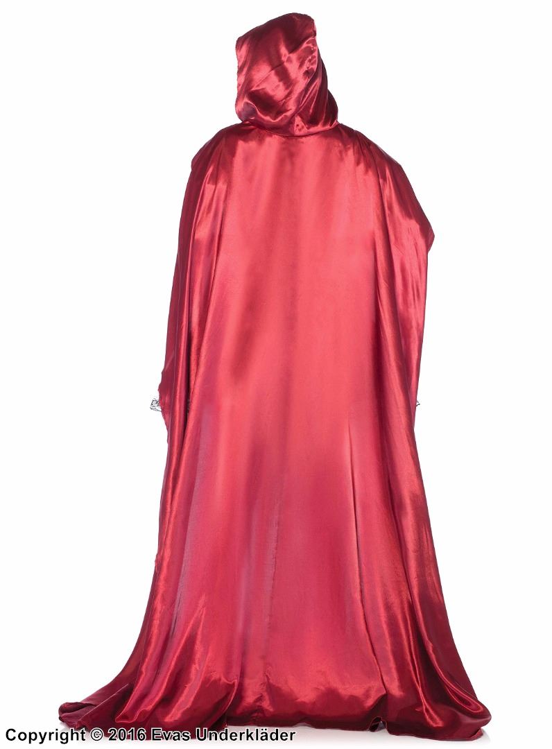 Rödluvan, maskeradklänning med sammet, snörning, förkläde och spetskant
